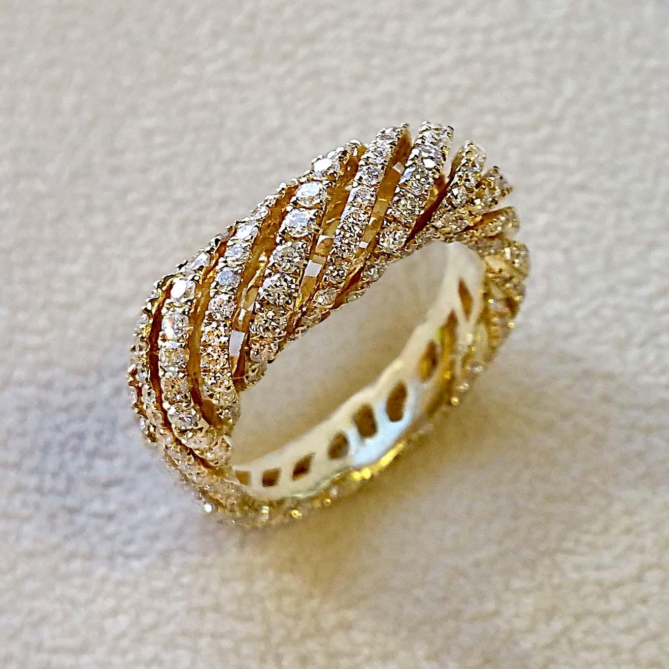 Women's or Men's 18 Karat Yellow Gold Pave Eternity Ring For Sale