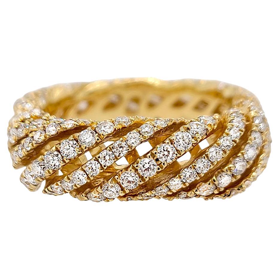 18 Karat Yellow Gold Pave Eternity Ring For Sale