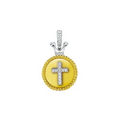 Vitolo 18K Gold Diamond Set Cross Pendant with Crown Bail
