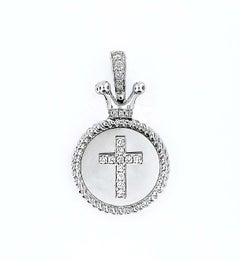 Vitolo 18K Gold Diamond Set Cross Pendant with Crown Bail