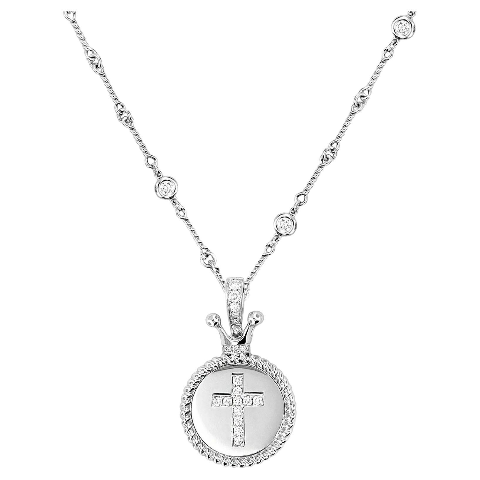 Vitolo 18K Gold Diamantbesetzter Kreuz-Anhänger mit Kronenbügel
