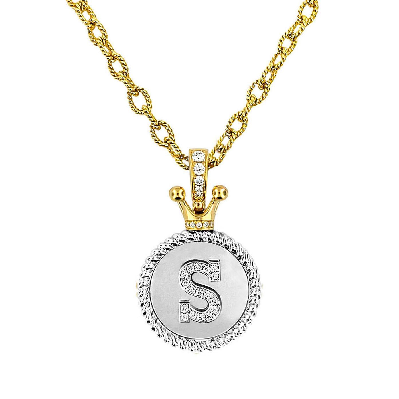Produced by award winning Italian designer Stefano Vitolo. Stefano creates custom artisanal one-of-a-kind jewelry with excellent gemstones in a truly old world Italian craftmanship.

Gemstone: Diamonds 0.21 ctw
Initial Rope Coin: 20 x 20 mm
Total
