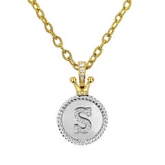 Vitolo 18K Gold Diamond Set Initial Pendant with Crown Bail
