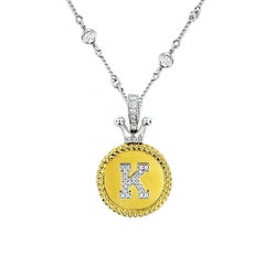 Vitolo 18K Gold Diamond Set Initial Pendant with Crown Bail