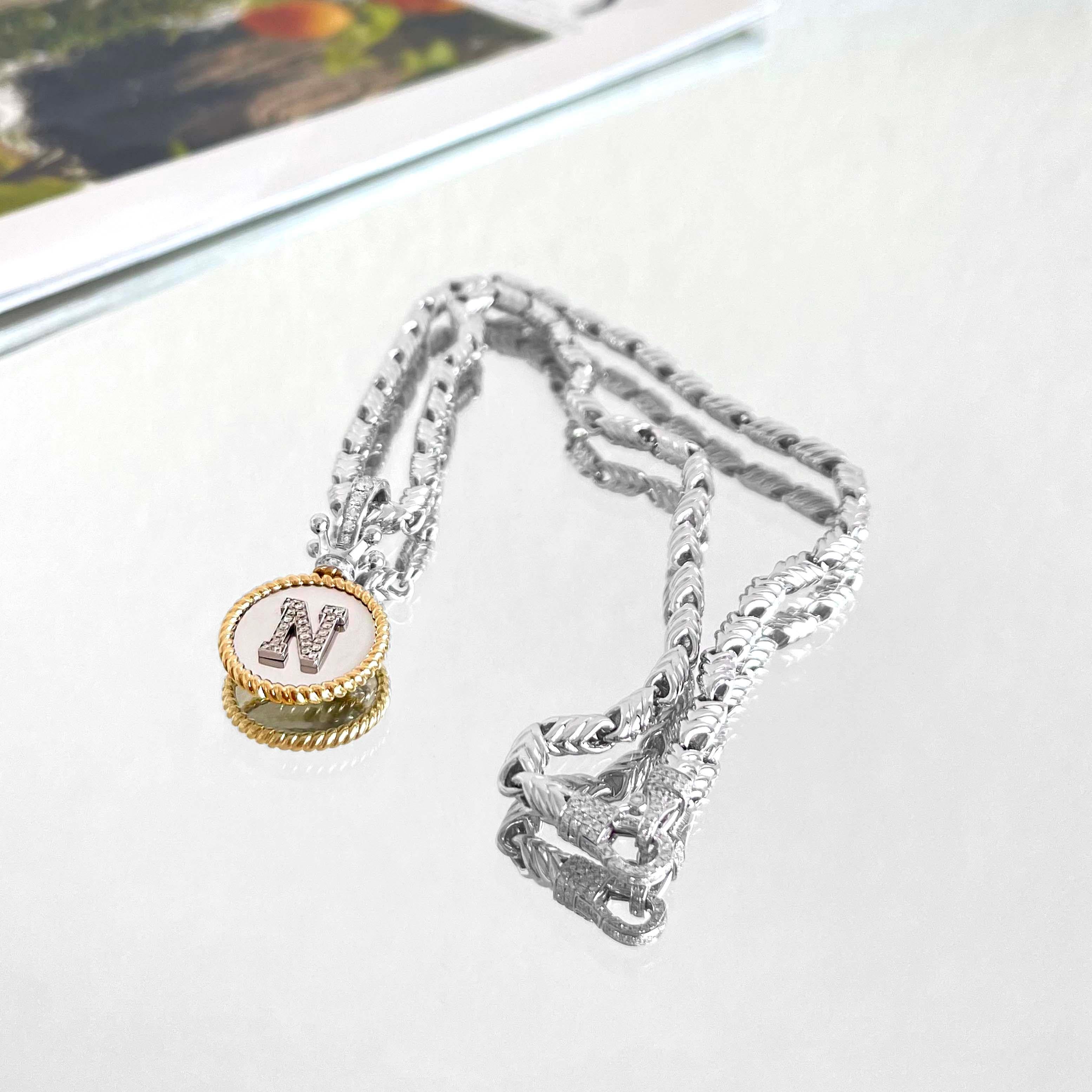 Artisan Vitolo 18K Gold Diamond Set Initial Pendant with Crown Bail For Sale