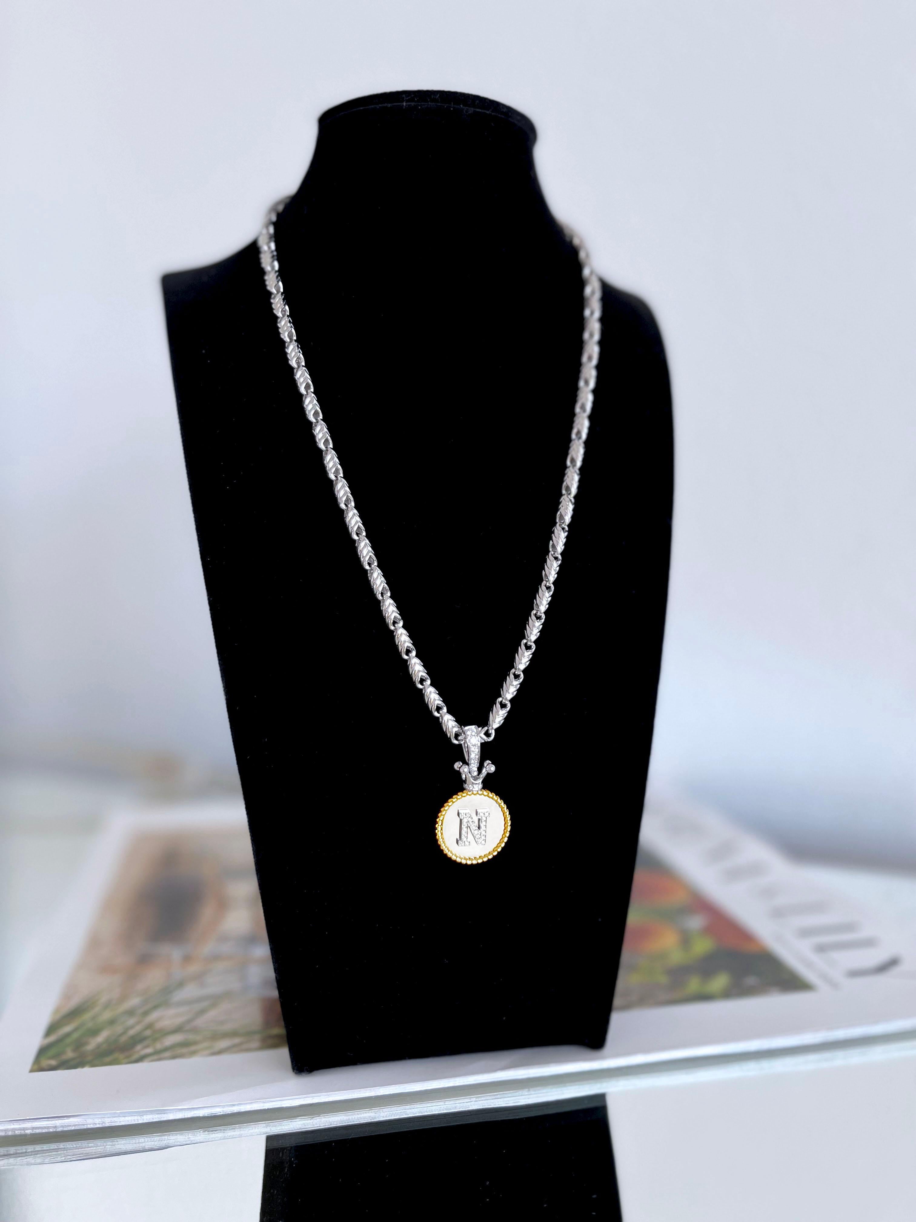Vitolo 18K Gold Diamond Set Initial Pendant with Crown Bail In New Condition For Sale In Los Angeles, CA