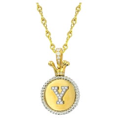 Vitolo 18K Gold Diamantbesetzter Initialenanhänger mit Kronenbügel