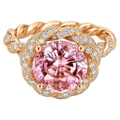 Vitolo, bague à tige torsadée en or rose 18 carats, pierre centrale en Morganite et diamant serti
