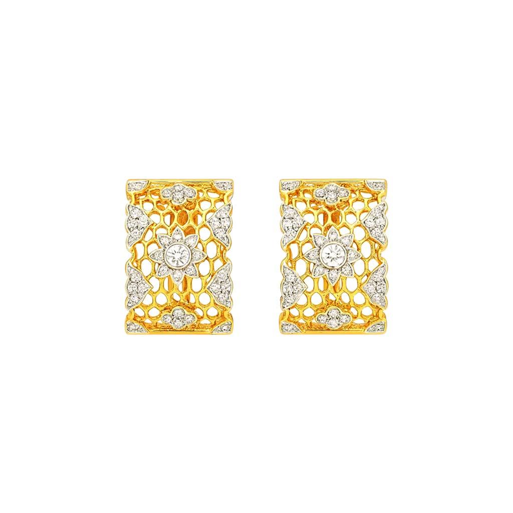 Vitolo - Orecchini a cerchio floreali a nido d'ape in oro 18 carati a due tonalità di diamanti In condizioni Nuovo in vendita a Los Angeles, CA