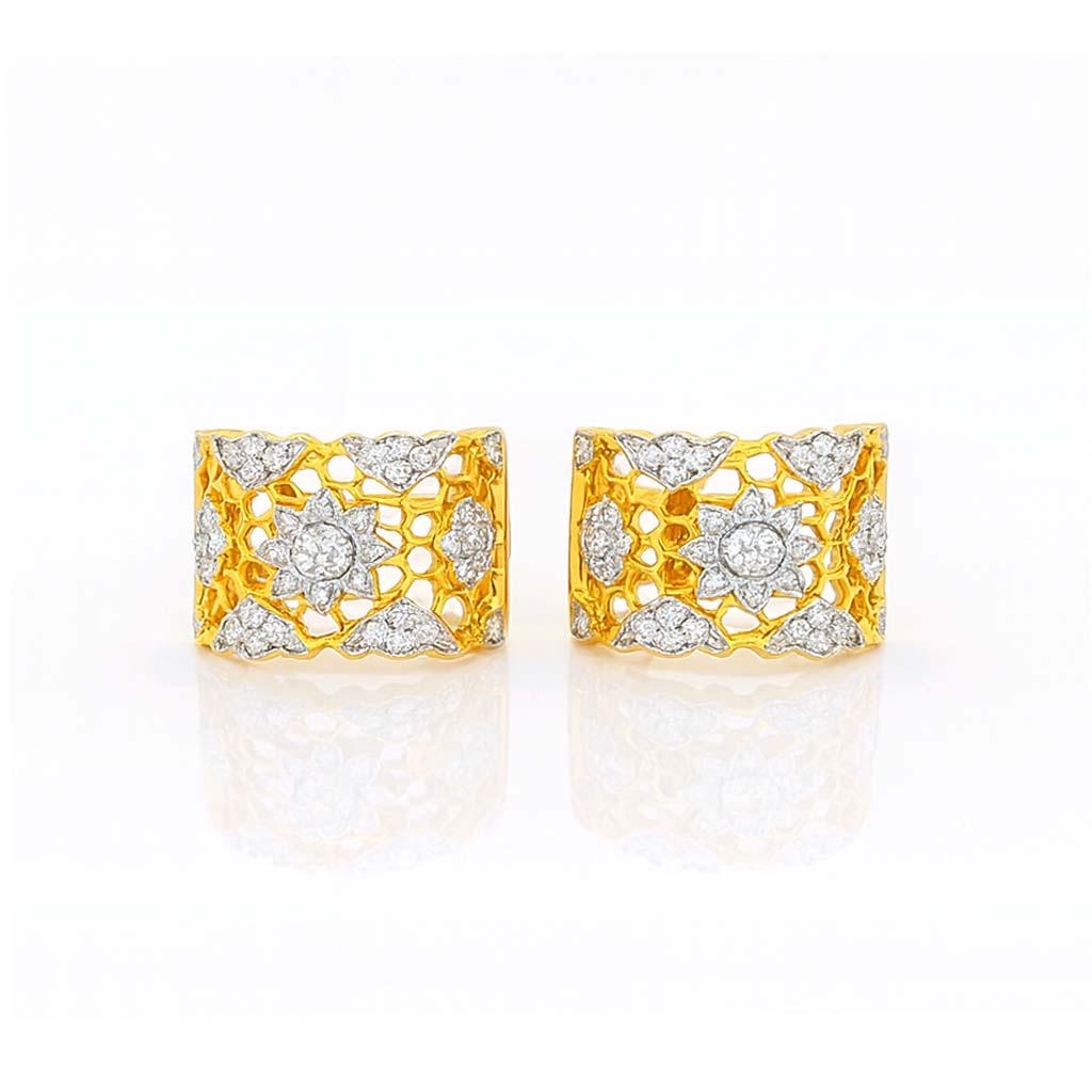 Vitolo - Orecchini a cerchio floreali a nido d'ape in oro 18 carati a due tonalità di diamanti in vendita 1