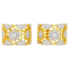 Boucles d'oreilles en or bicolore 18K avec diamants et fleurs en nid d'abeille