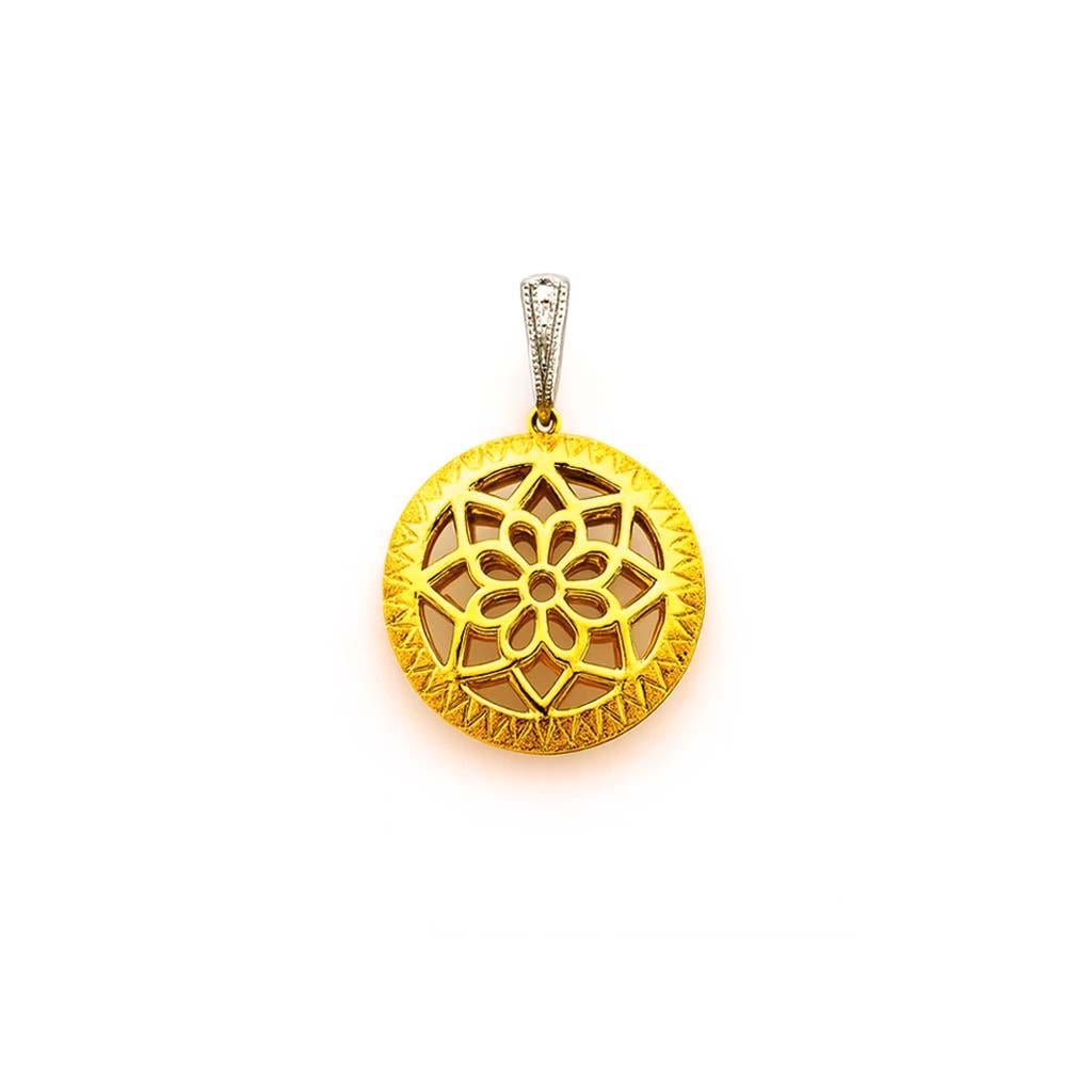 Vitolo 18K zweifarbiges Gold Diamant Medaillon Anhänger - Etruscan Style (Rundschliff) im Angebot