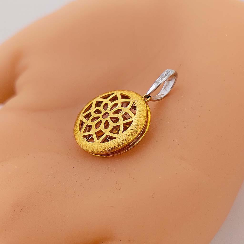Vitolo 18K zweifarbiges Gold Diamant Medaillon Anhänger - Etruscan Style im Angebot 1