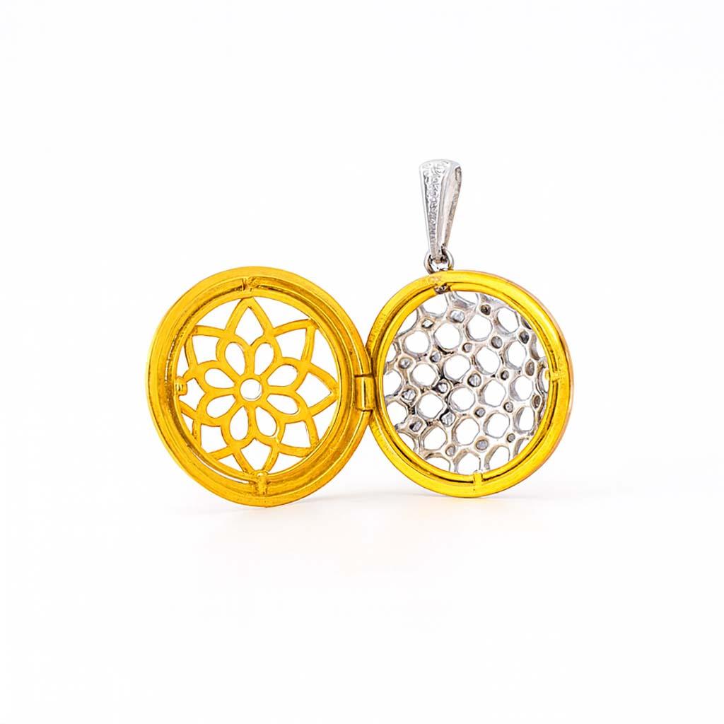 Vitolo 18K zweifarbiges Gold Diamant Medaillon Anhänger - Etruscan Style im Angebot 4