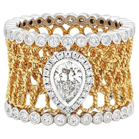 Vitolo Bague en or bicolore 18K avec diamant en maille et centre en forme de poire en vente
