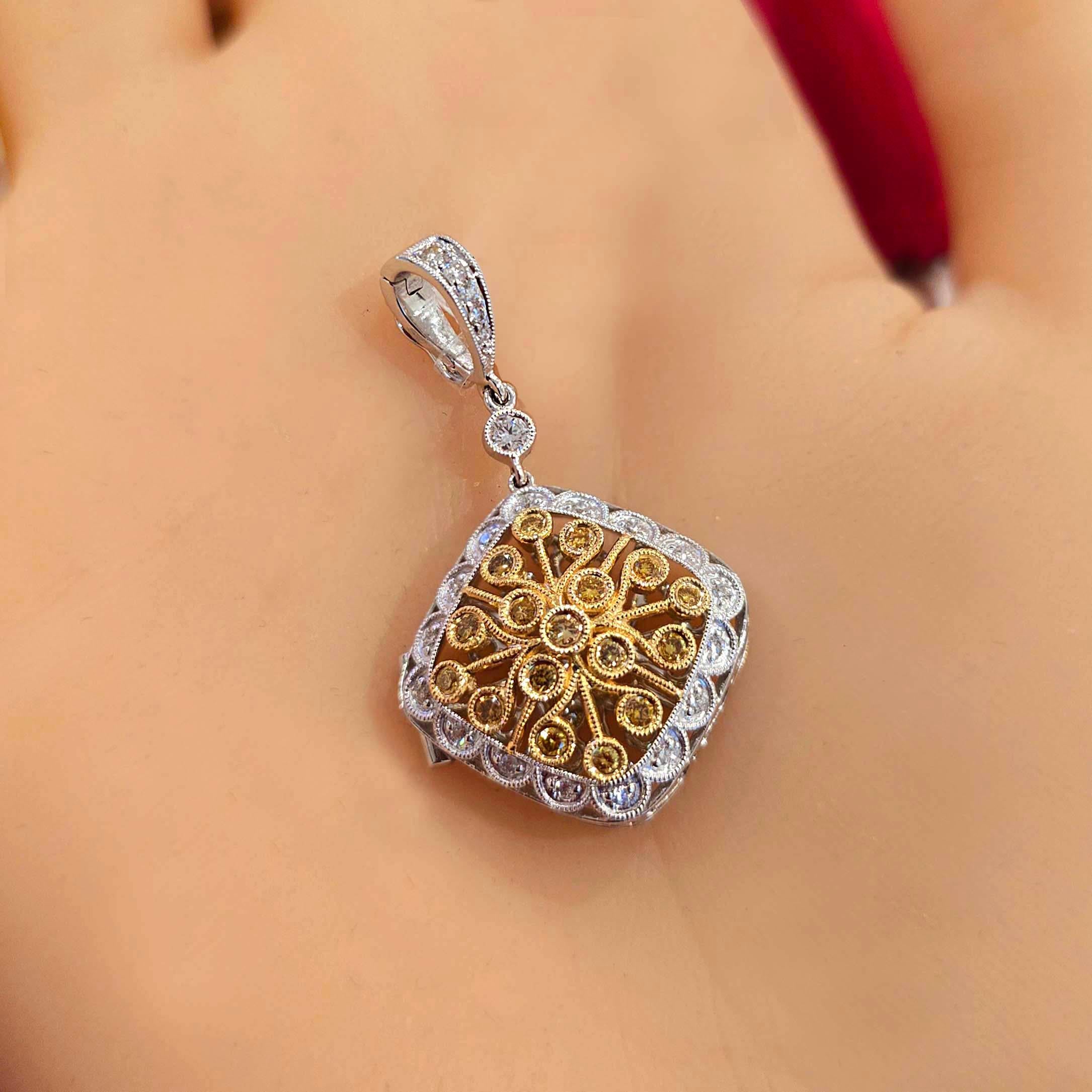 Artisan Vitolo Pendentif Filigrane en or bicolore 18K à diamants blancs et jaunes en vente