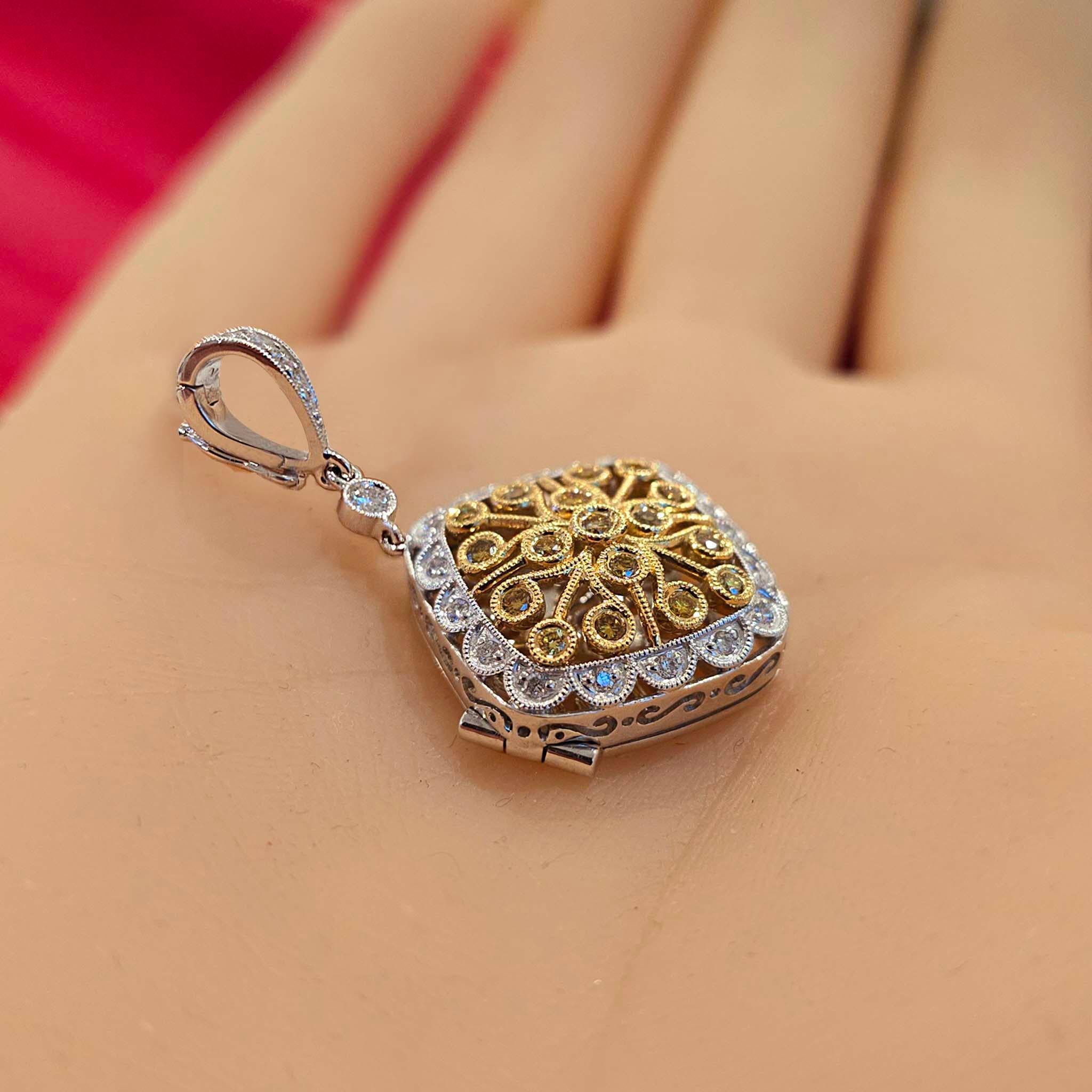 Vitolo Pendentif Filigrane en or bicolore 18K à diamants blancs et jaunes Neuf - En vente à Los Angeles, CA