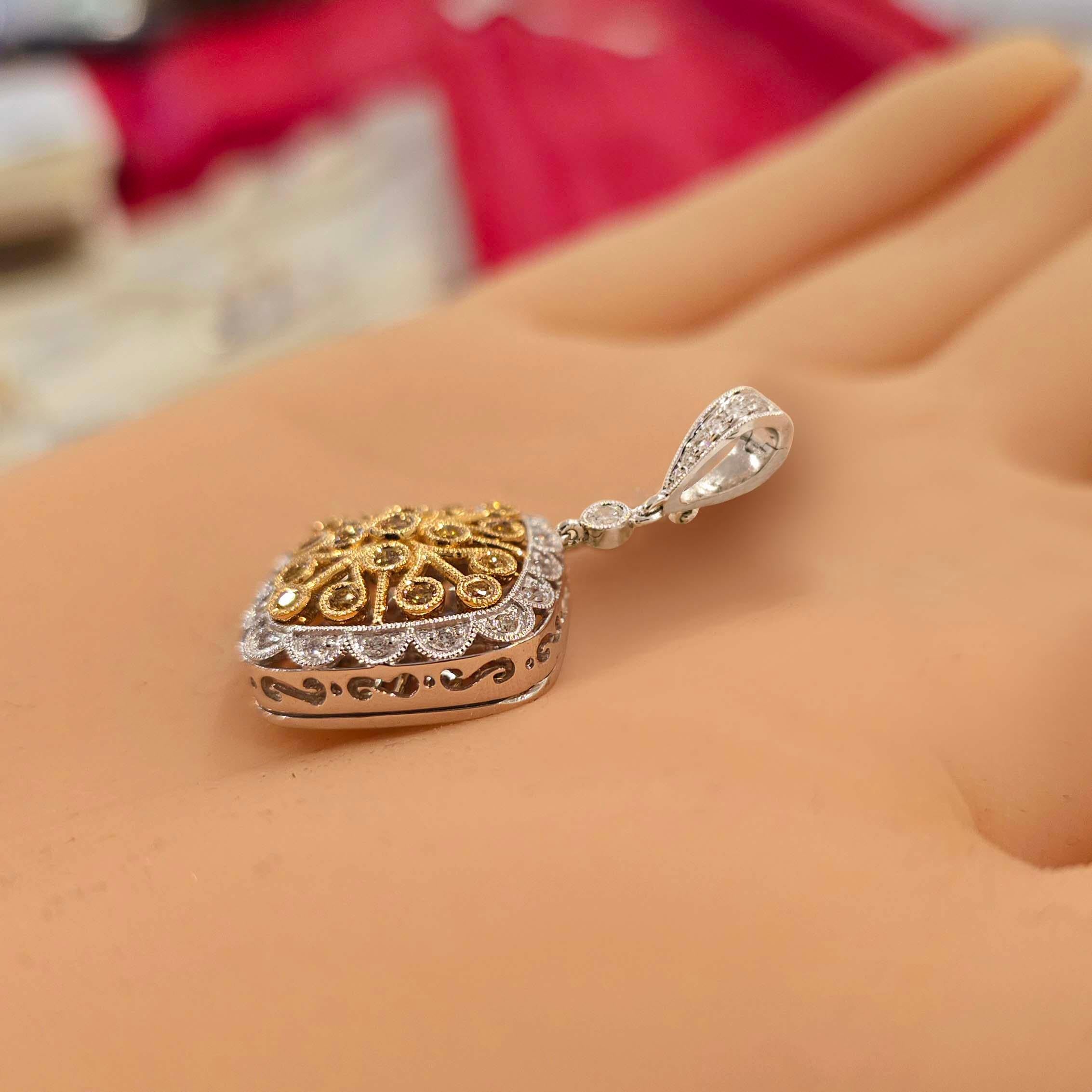 Vitolo Pendentif Filigrane en or bicolore 18K à diamants blancs et jaunes Pour femmes en vente