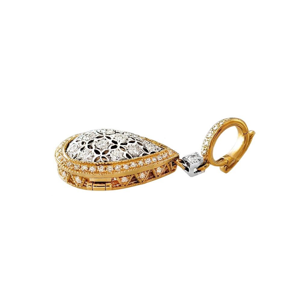 Taille ronde Vitolo - Pendentif en or blanc et jaune 18 carats avec pendentif en forme de goutte de diamant en vente