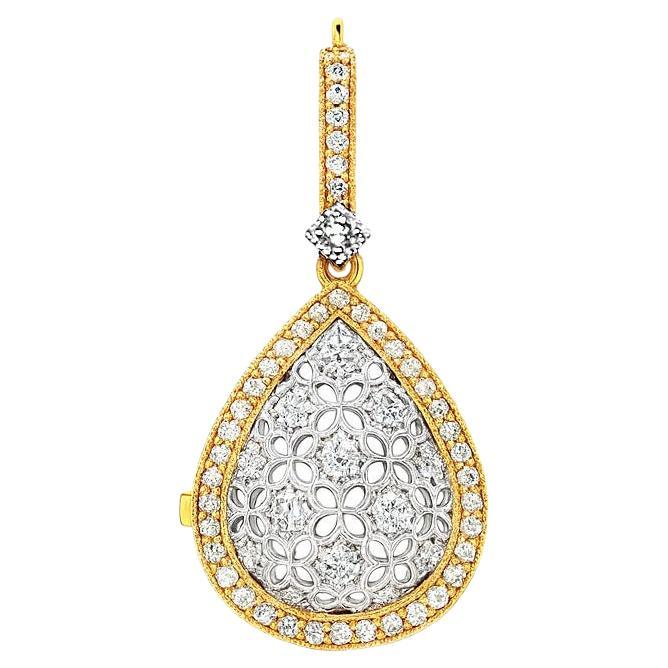 Vitolo - Pendentif en or blanc et jaune 18 carats avec pendentif en forme de goutte de diamant en vente