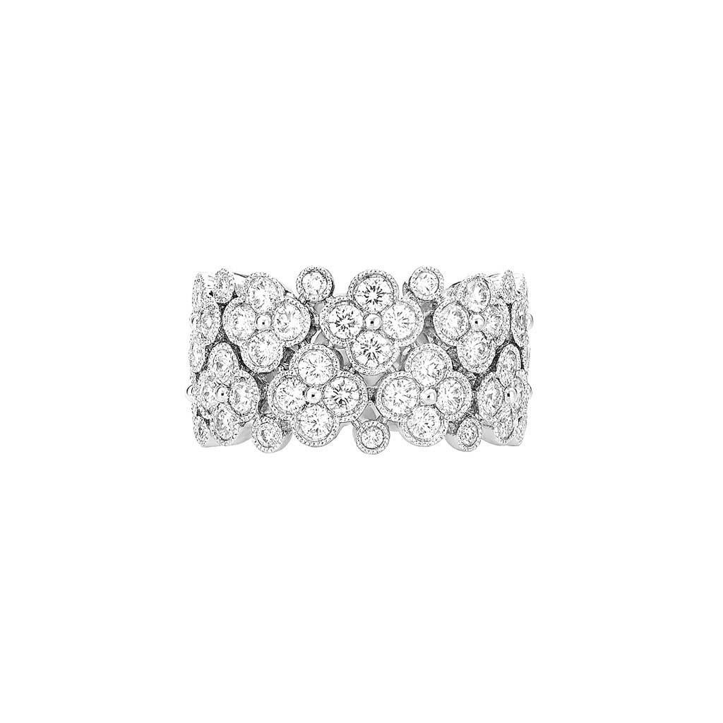 Vitolo Bague à large bande en or blanc 18 carats avec diamants et fleurs en vente 2