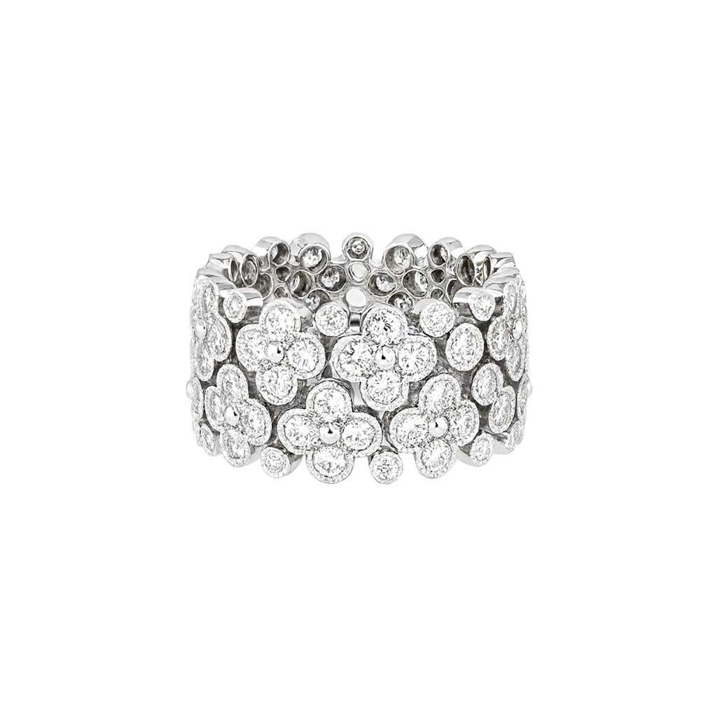 Vitolo Bague à large bande en or blanc 18 carats avec diamants et fleurs en vente 5