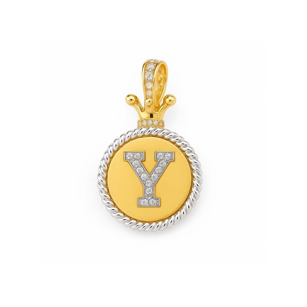 Dieser zweifarbige Anhänger ist ein königliches Symbol der Individualität und vereint 18 Karat Weiß- und Gelbgold in perfekter Harmonie. Die diamantbesetzte Initiale (insgesamt 0,19 Karat) glänzt in einer skulpturalen Seilumrandung und wird von