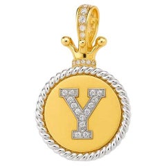 Vitolo 18K Weiß & Gelbgold Diamond Crown Initial Anhänger - Zwei-Ton-Luxus
