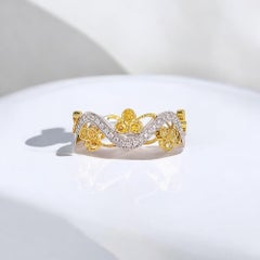 Vitolo 18K White & Yellow Gold Diamond Floral Wave Band Ring