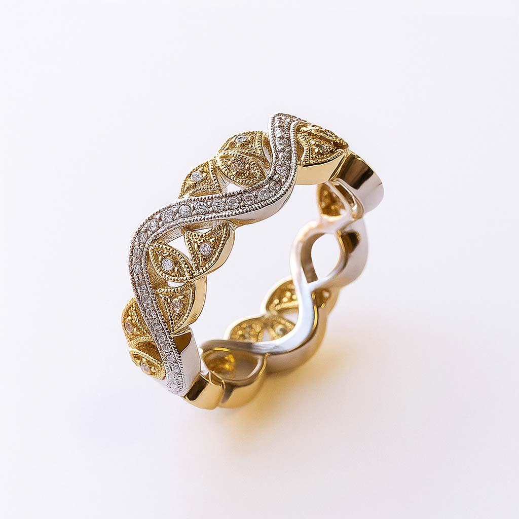 Taille ronde Bracelet à diamants en or blanc et jaune 18K de style étrusque Vitolo en vente