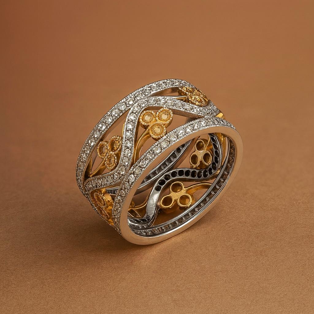 Vitolo, fascia con diamanti in stile etrusco in oro bianco e giallo 18 carati in vendita 2