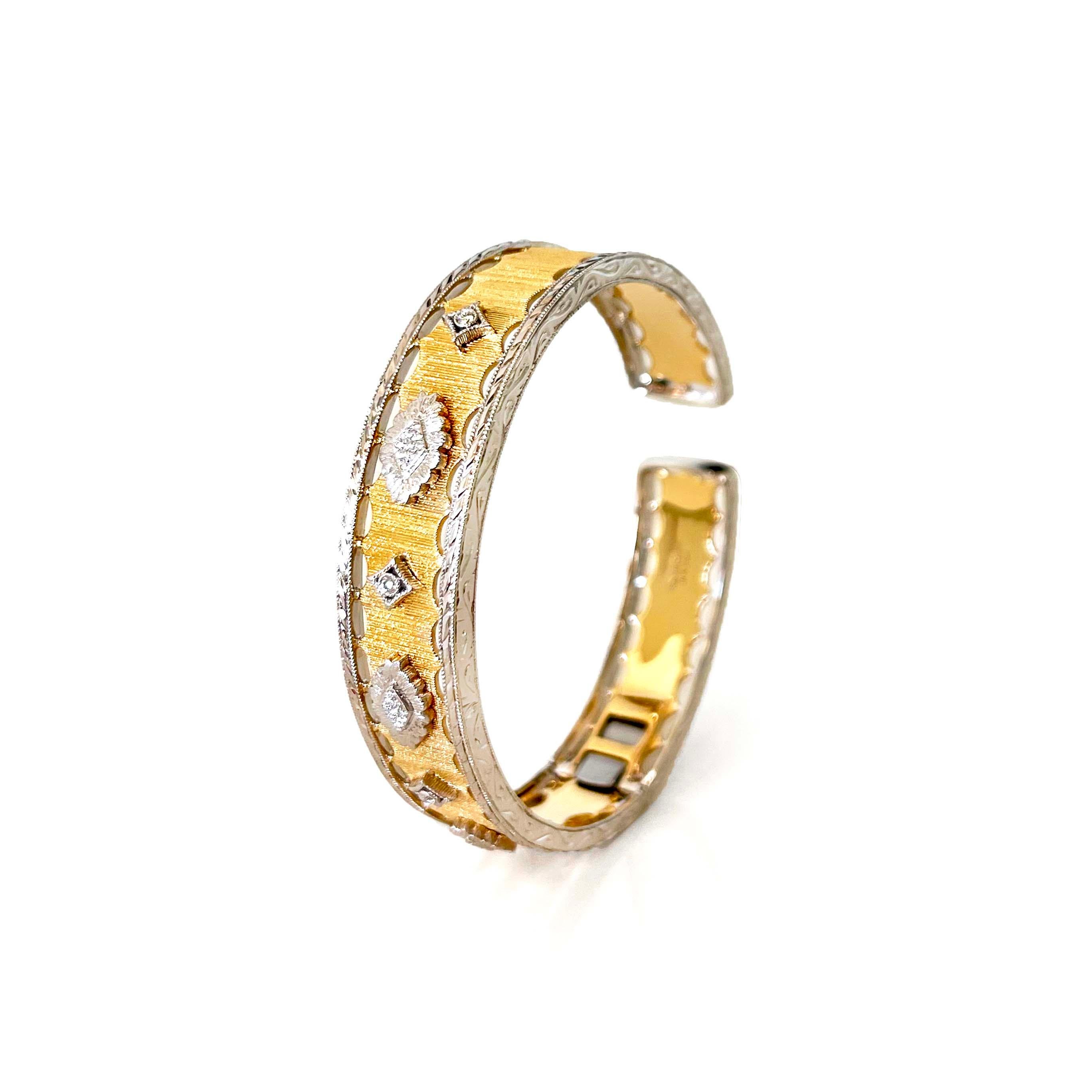 Vitolo Bracciale con diamanti in stile etrusco in oro 18 carati con finitura fiorentina In condizioni Nuovo in vendita a Los Angeles, CA