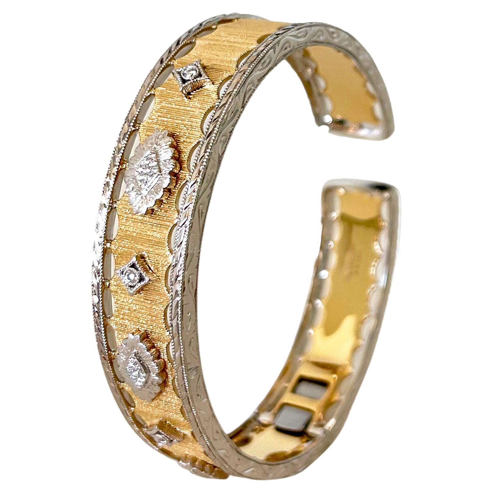 Florentine HandEngraved 18 Karat Bangle with Diamonds For Sale at 1stDibs