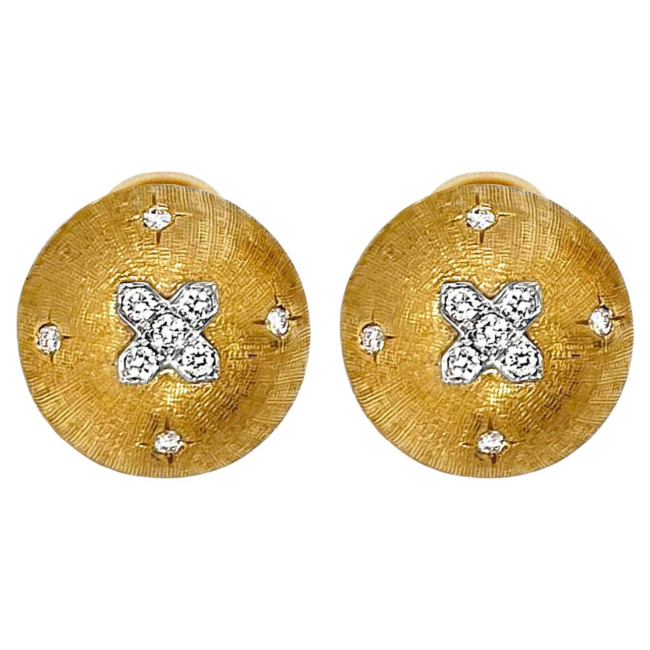 Vitolo Florentine Finish 18 Karat Gold Etruscan Style Earrings For Sale