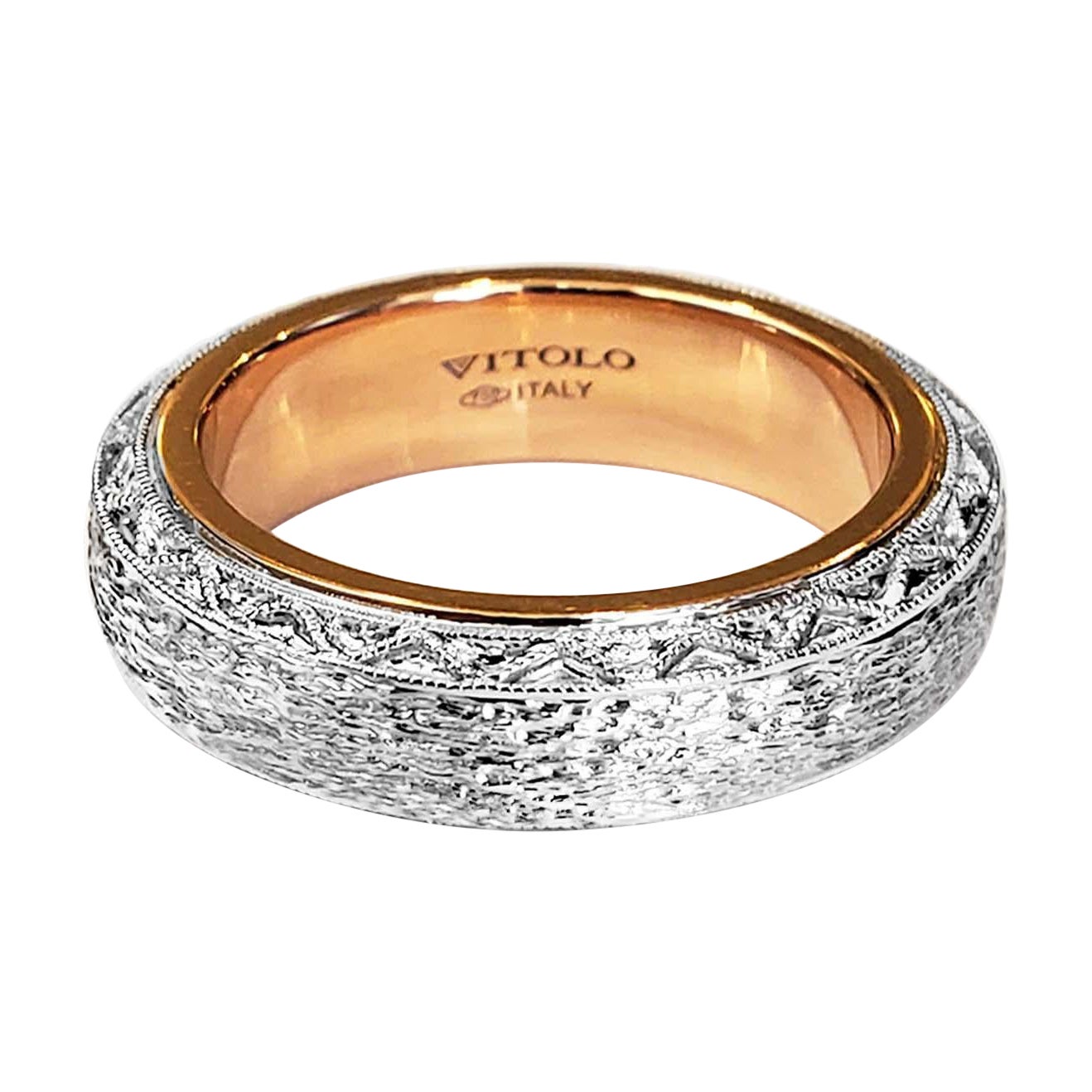 Fascia di diamanti in oro 18 carati con finitura graffiata Vitolo