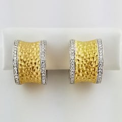 Vitolo Hammer Finish Two-Tone 18 Karat Italian Diamond Earrings