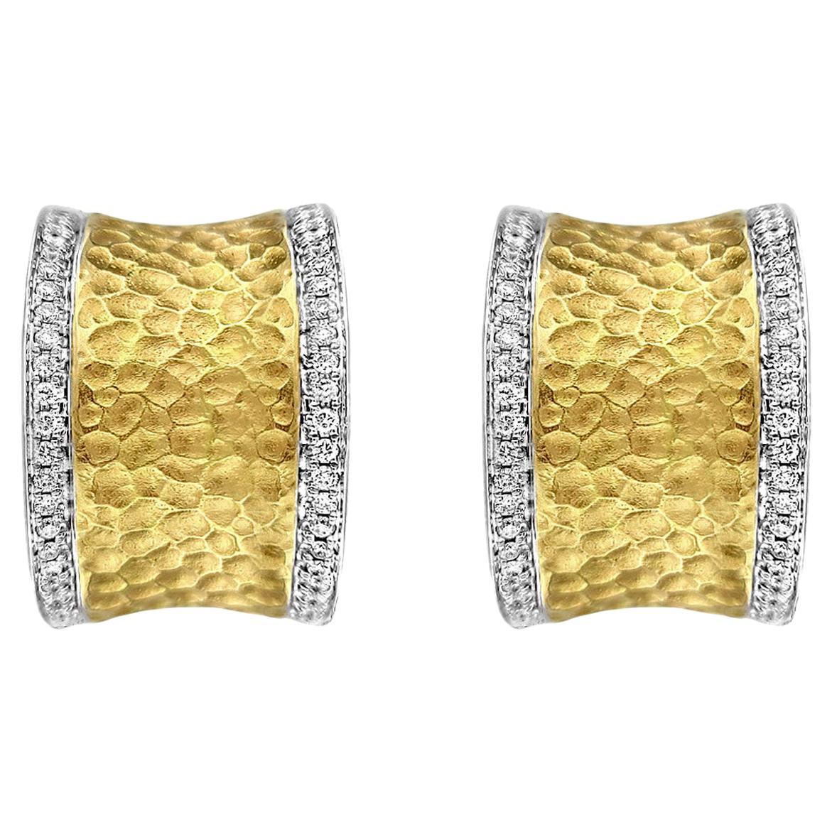 Vitolo Hammer Finish Two-Tone 18 Karat Italian Diamond Earrings