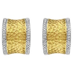 Zweifarbige italienische Diamant-Ohrringe aus 18 Karat Gold mit gehämmertem Finish vontolo