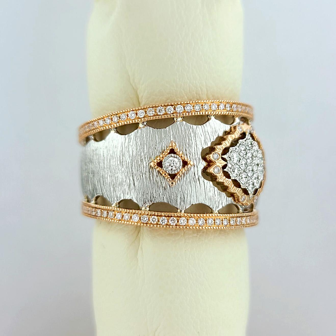 Artisan Vitolo Two-Tone 18 Karat Gold Italian Diamond Ring For Sale