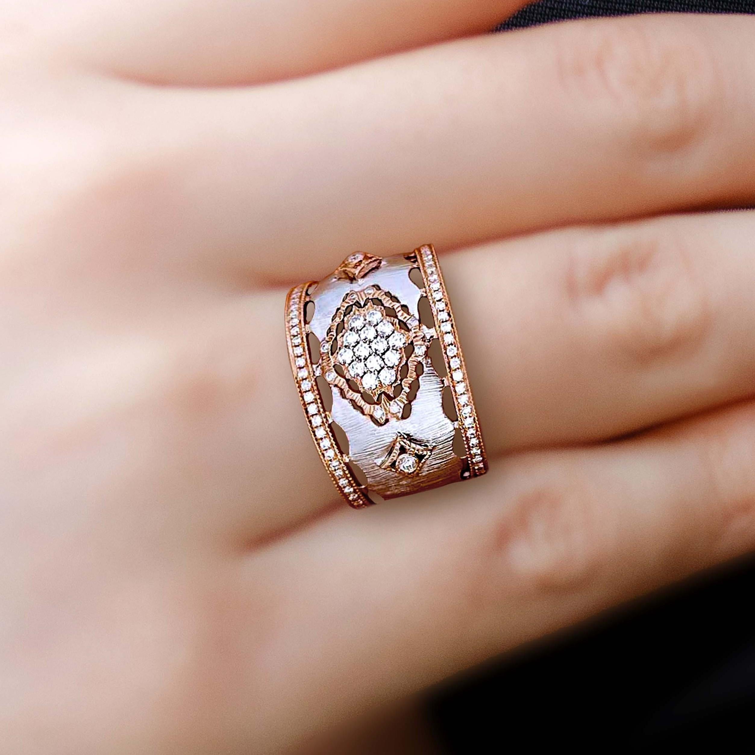 Artigiano Anello Vitolo con diamante italiano bicolore in oro 18 carati in vendita