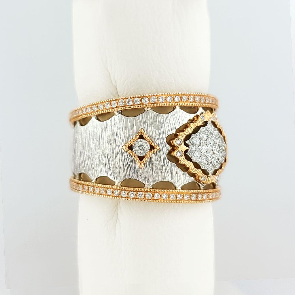 Donna Anello Vitolo con diamante italiano bicolore in oro 18 carati in vendita