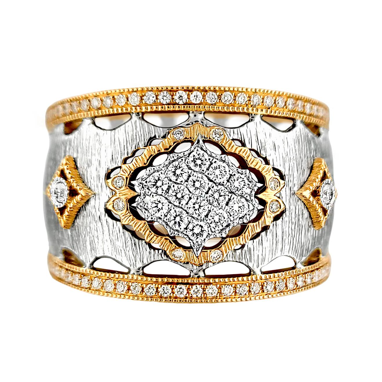 Vitolo Two-Tone 18 Karat Gold Italian Diamond Ring For Sale