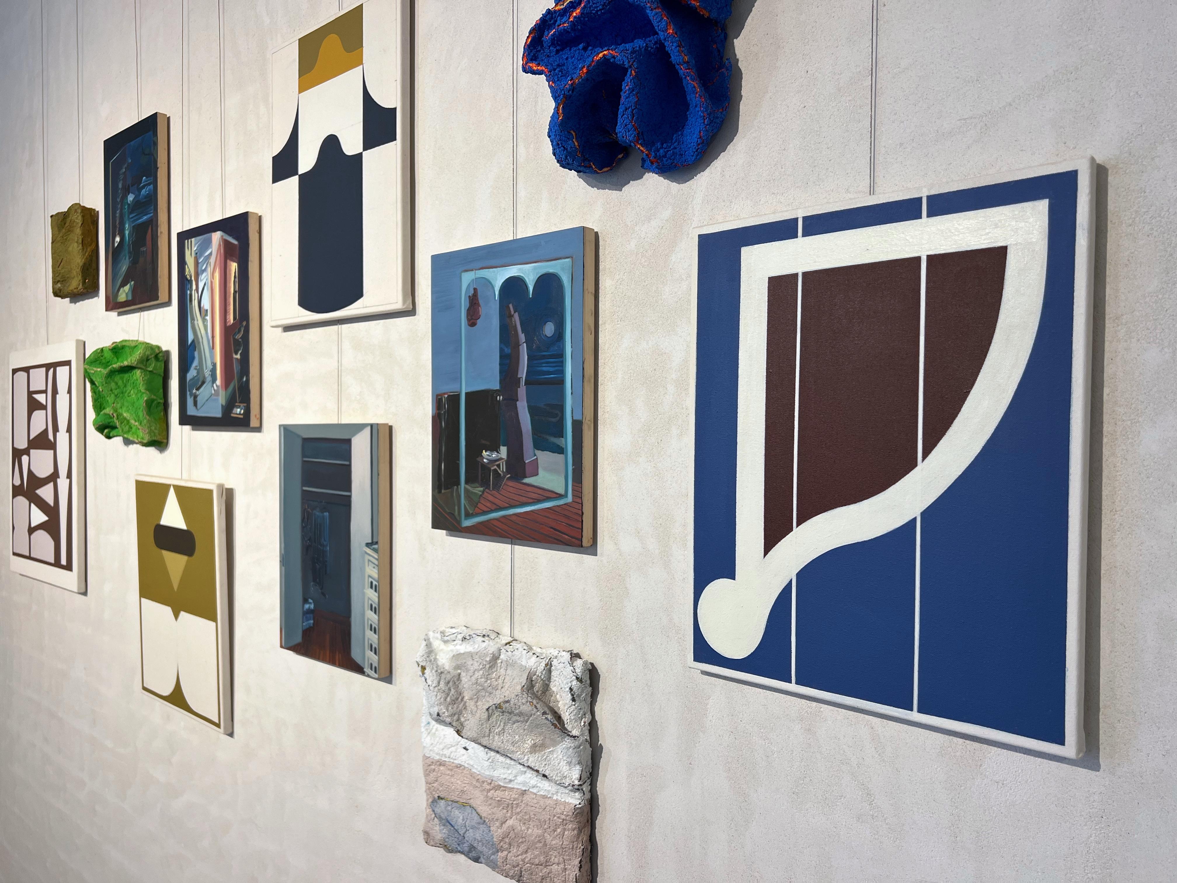 Arpa musicale sintetizzata, astrazione poetica, tela blu e granata - Art di Vitor Mejuto