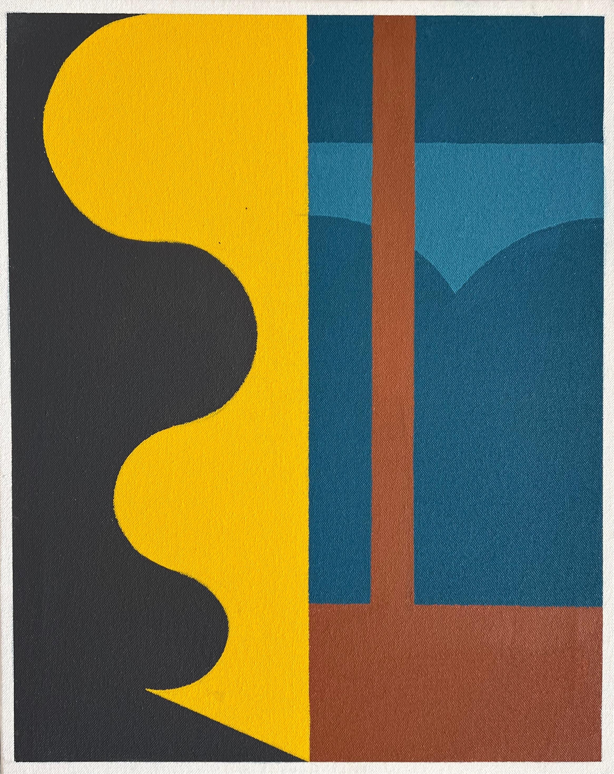 Forme di teatro e palcoscenico, rosso, blu e giallo, Bauhaus su tela