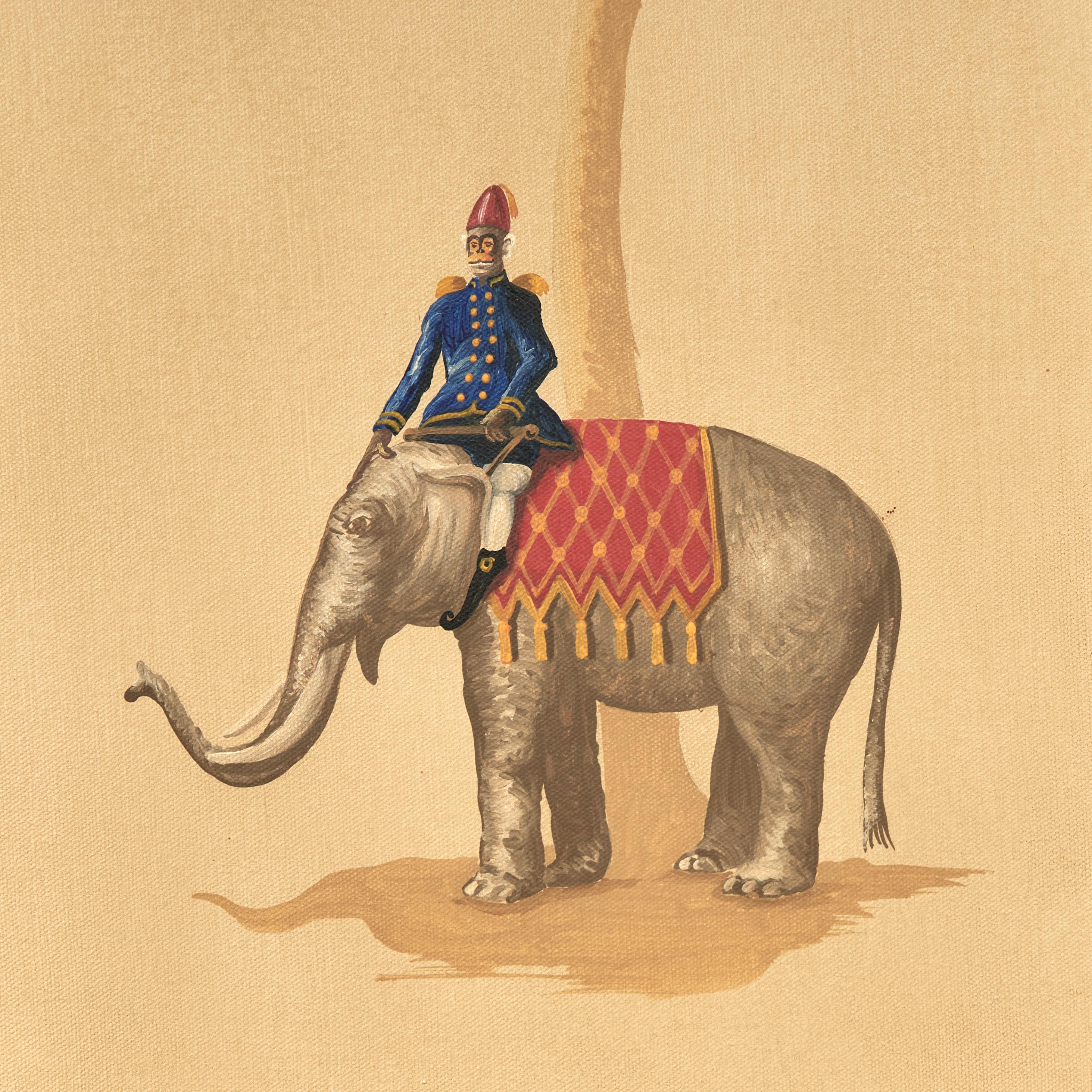 Pair of Vintage Italian Paintings of Elephants with Palm Trees For Sale 11