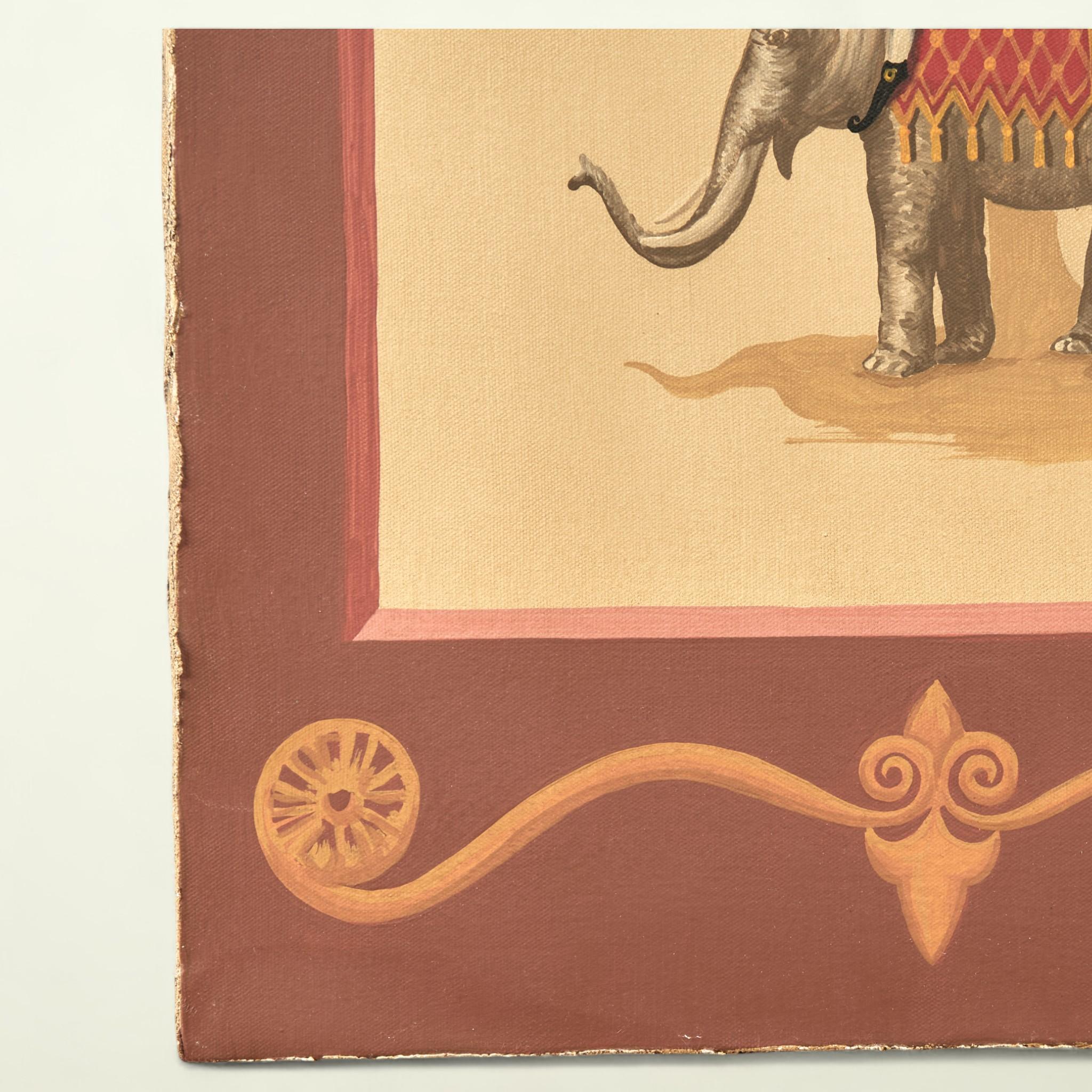 Pair of Vintage Italian Paintings of Elephants with Palm Trees For Sale 12