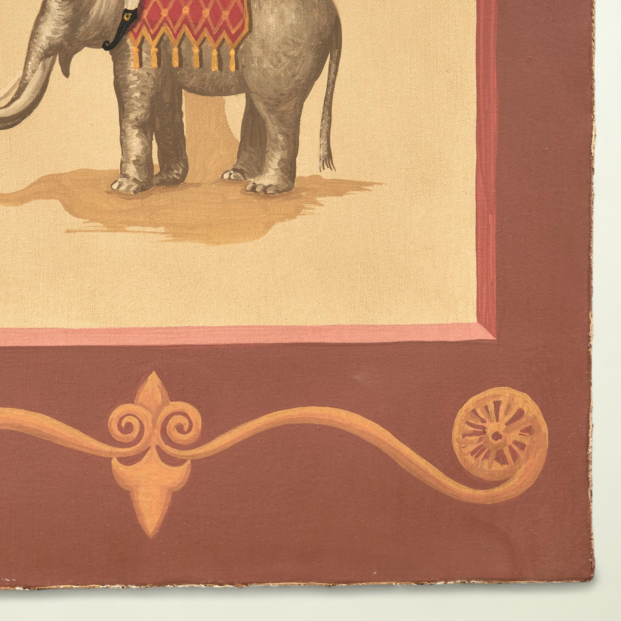 Pair of Vintage Italian Paintings of Elephants with Palm Trees For Sale 13