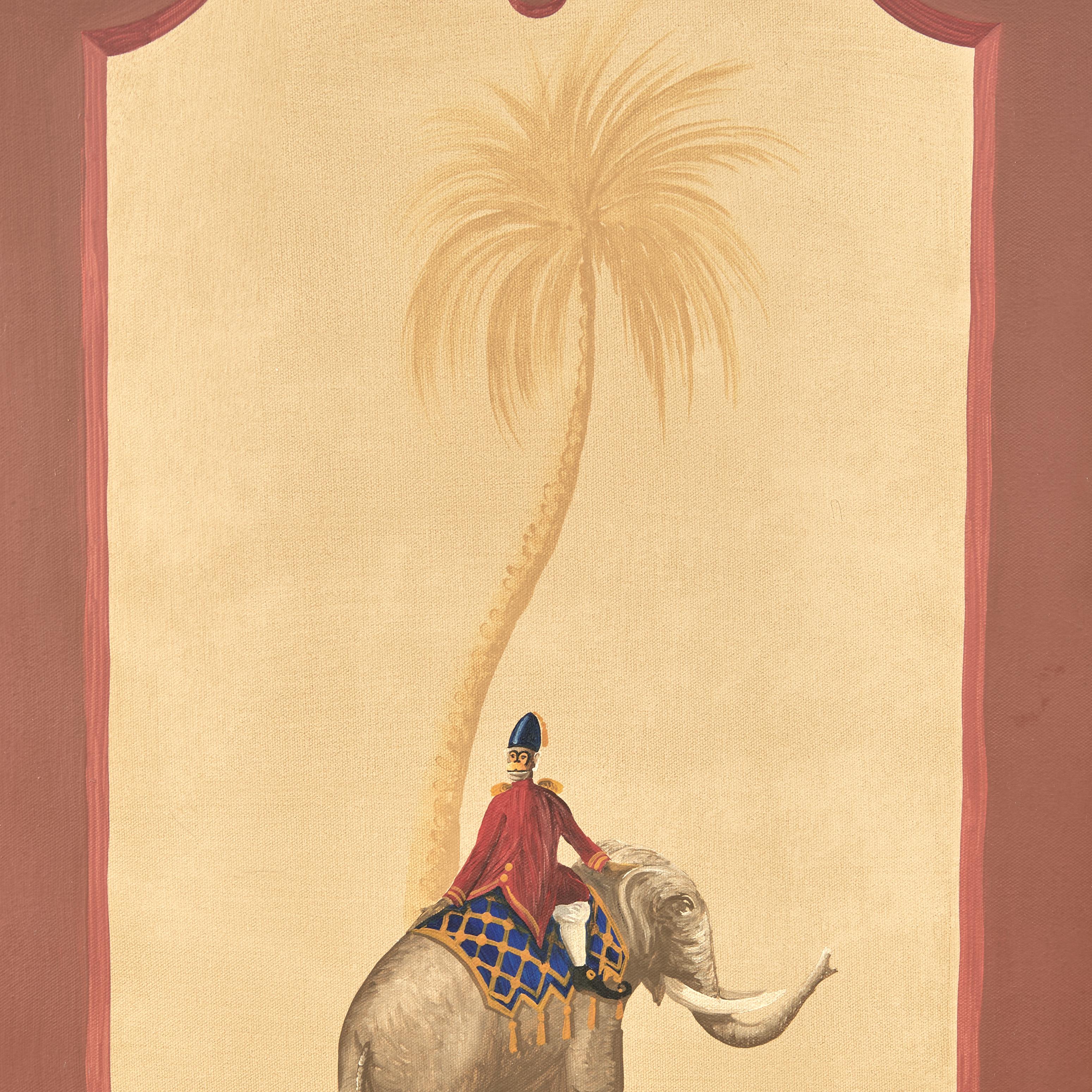 Pair of Vintage Italian Paintings of Elephants with Palm Trees For Sale 2