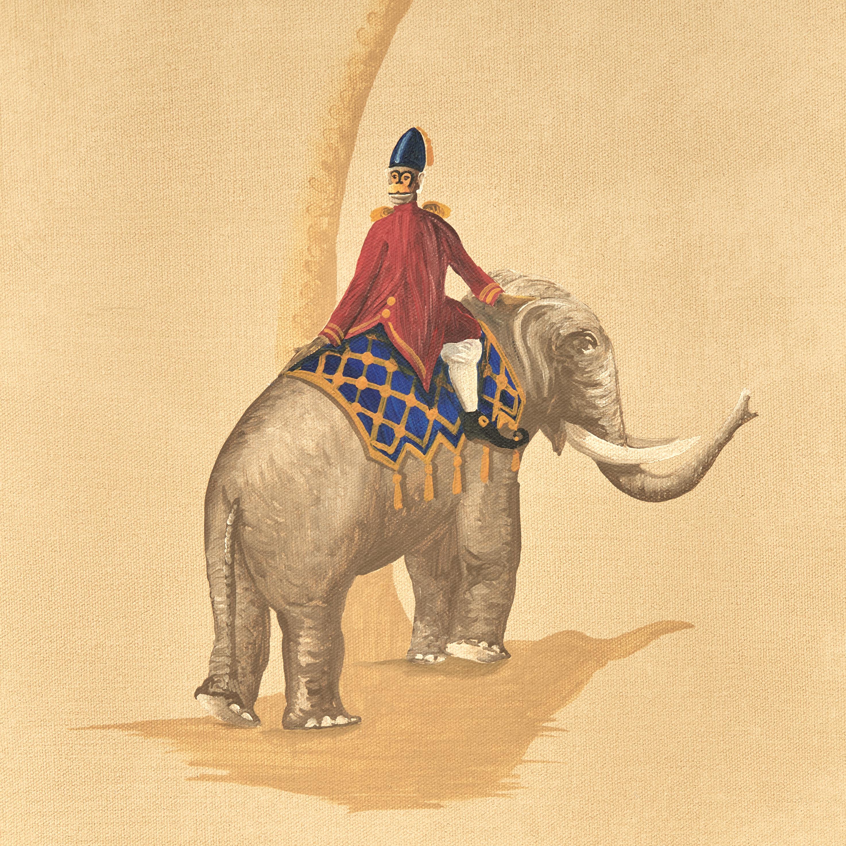 Pair of Vintage Italian Paintings of Elephants with Palm Trees For Sale 3