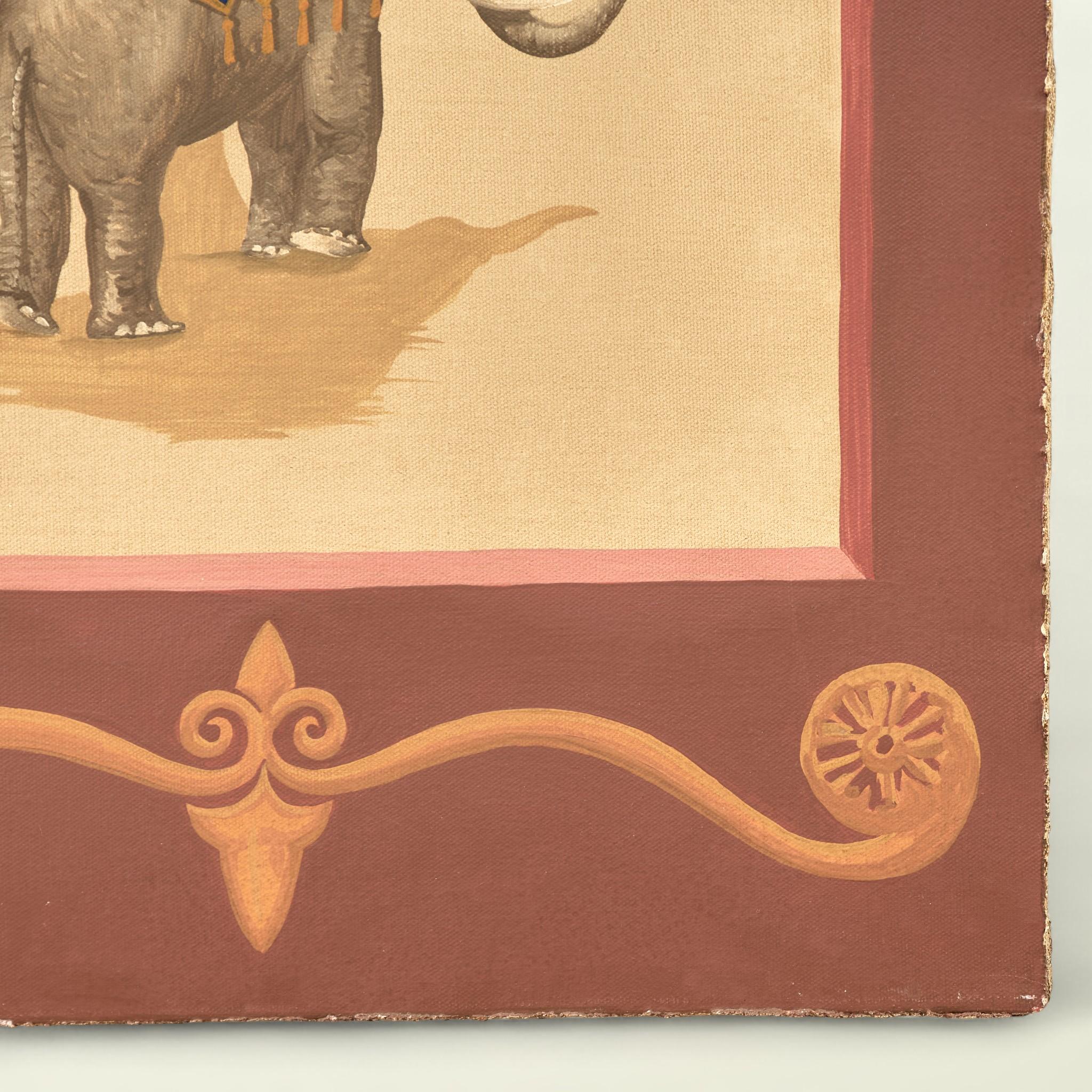Pair of Vintage Italian Paintings of Elephants with Palm Trees For Sale 5